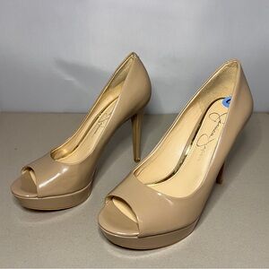 Jessica Simpson Beige Nude High Heels JP-BETHIE2 Size 6.5 Peep Toe Stiletto